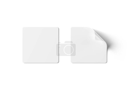 Photo for Blank squared sticker mockup isolated on white. Square label template. 3D rendering - Royalty Free Image