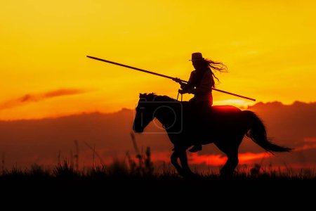 Silhouette d'une femme à cheval
