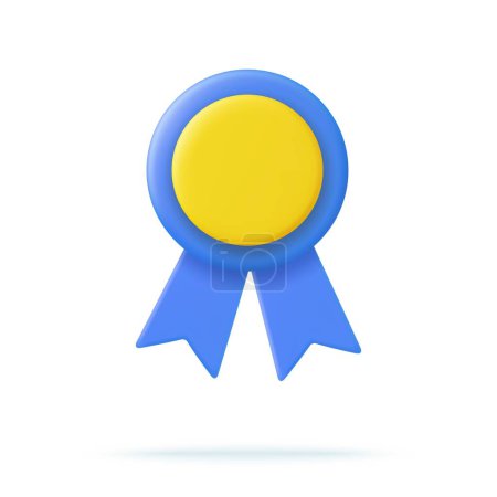 Illustration for 3d Winner medal with ribbon. Cartoon minimal style. Premium quality, quality guarantee symbol. 3d rendering Certificate Blank badge icon. Vector illustration - Royalty Free Image