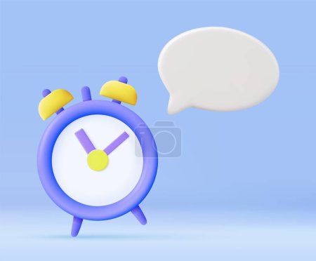 Photo for 3D alarm clock and speech bubble notification with empty copy space. Alarm clock and chat box. Good morning with message. working lifestyle and activity. 3D Rendering. Vector illustration - Royalty Free Image