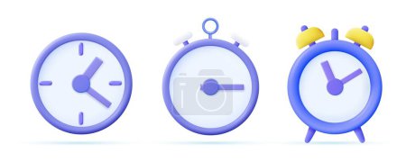Téléchargez les illustrations : Réveil rond 3d, icône chronomètre sur fond blanc. Dessin animé style minimal. Comptabilisation du temps, mesure du temps, gestion du temps et concept de délai. Rendement 3D. Illustration vectorielle - en licence libre de droit
