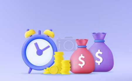 Illustration for 3d Time money inflation concept. Cash advance, provide money, financial period, annual payment, income growth, finance productivity, return on investment. 3d rendering. Vector illustration - Royalty Free Image