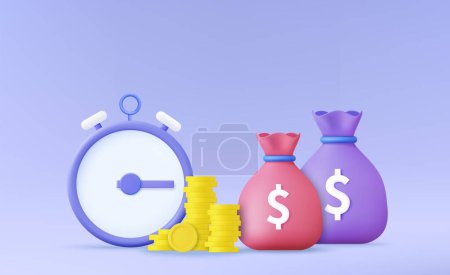3d Time money inflation concept. Cash advance, provide money, financial period, annual payment, income growth, finance productivity, return on investment. 3d rendering. Vector illustration
