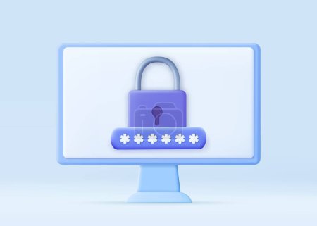 Illustration for 3d computer screen with lock. Personal data security. 3D rendering. Vector illustration - Royalty Free Image