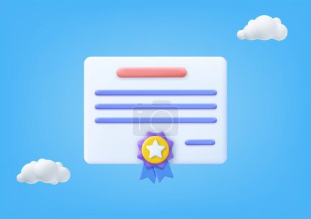 Illustration for 3d Achievement, award, grant, diploma concepts. certificate icon with stamp and ribbon bow. 3d rendering. Vector illustration - Royalty Free Image