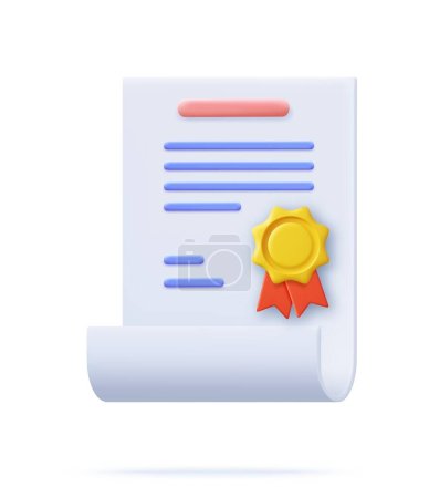 3d Achievement, award, grant, Diplomkonzepte. Zertifikatssymbol mit Stempel und Schleife. 3D-Darstellung. Vektorillustration