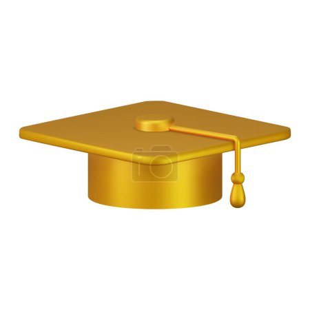 Illustration for 3d Graduation cap icon. High school college university complete. College cap, mortar board. Education, degree ceremony concept. 3d rendering. Vector illustration - Royalty Free Image