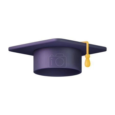 Illustration for 3d Graduation cap icon. High school college university complete. College cap, mortar board. Education, degree ceremony concept. 3d rendering. Vector illustration - Royalty Free Image