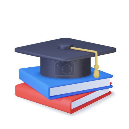 Illustration for 3D graduation cap and book. Education concept. Back to school, banner design template. 3d rendering. Vector illustration - Royalty Free Image