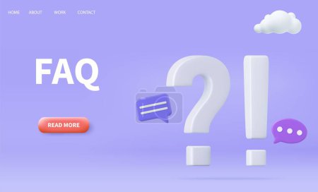 Illustration for 3d Exclamations and Question Marks. FAQ concept. Ask Questions and receive Answers. Online Support center. Frequently Asked Questions. 3d rendering. Vector illustration - Royalty Free Image