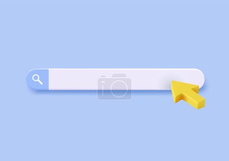 Illustration for 3d Search bar template for website. Navigation search for browser. 3d arrow, cursor. Creative concept design in cartoon style. Vector illustration - Royalty Free Image