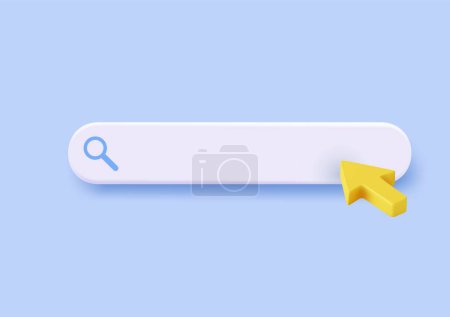 Illustration for 3d Search bar template for website. Navigation search for browser. 3d arrow, cursor. Creative concept design in cartoon style. Vector illustration - Royalty Free Image