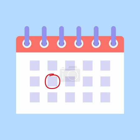 Illustration for Calendar reminder date spiral icon and red circle, style simple calendar, . Mark the date, holiday, important day concepts. Vector illustration in flat style - Royalty Free Image