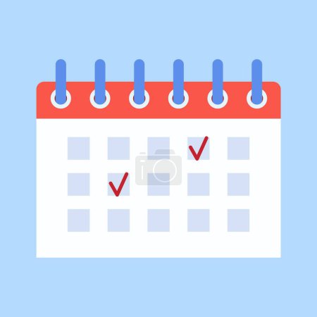 Illustration for Calendar reminder date spiral icon and check mark, style simple calendar. Mark the date, holiday, important day concepts. Vector illustration in flat style - Royalty Free Image