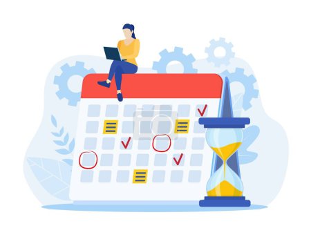 Illustration for Planning schedule, business event and calendar concept. Project management, work time limit, task due dates, deadline reminder. Planning strategy and time management. Vector illustration in flat style - Royalty Free Image