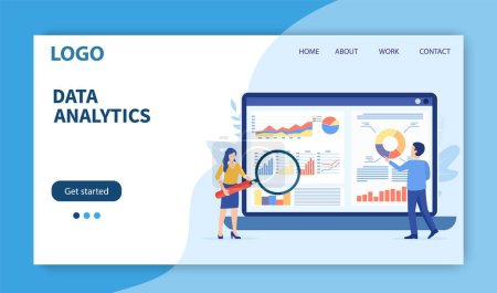 Illustration for Landing page template. Data analytics, dashboard and business finance report. business finance investment concept. Data analysis team, business analytics. Vector illustration in flat style - Royalty Free Image