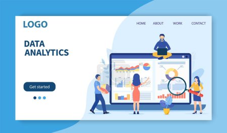 Illustration for Landing page template. Data analytics, dashboard and business finance report. business finance investment concept. Data analysis team, business analytics. Vector illustration in flat style - Royalty Free Image