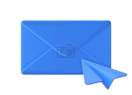 3d Render closed mail envelope with paper plane icon isolated on white background. new unread email notification. Vector illustration