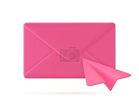Illustration for 3d Render closed mail envelope with paper plane icon isolated on white background. new unread email notification. Vector illustration - Royalty Free Image