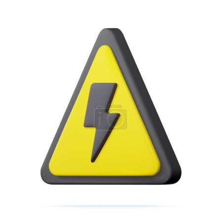 Illustration for 3d High voltage icon, danger. Electric hazard sign with lighting or thunder icon in yellow triangle. caution and danger warning symbol, shock hazard mark. 3d rendering. Vector illustration - Royalty Free Image