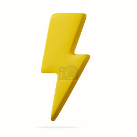 Illustration for 3d Yellow thunder and bolt lighting flash. Yellow charger symbol for various devices. Minimalistic electrical discharge. 3d rendering. Vector illustration - Royalty Free Image