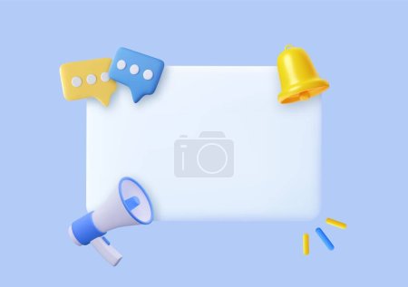 Photo for 3D Megaphone with speech bubble message and Bell notification. News and loudspeaker. Subscribe and newsletter concept. Social media promotion and announce.3D Rendering. Vector illustration - Royalty Free Image