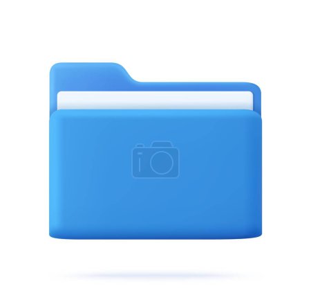 Illustration for Blue portfolio folder 3d icon. Information plastic file with documentation. folder with files, paper icon. File management concept. 3d rendering. Vector illustration - Royalty Free Image