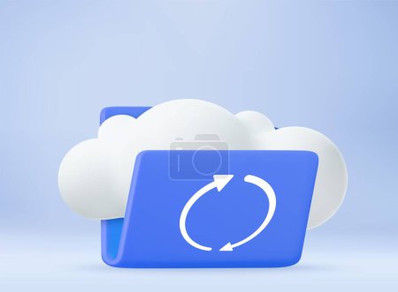 Illustration for 3d Cloud storage icon. Digital file organization service or app with data transfering. 3d rendering. Vector illustration - Royalty Free Image