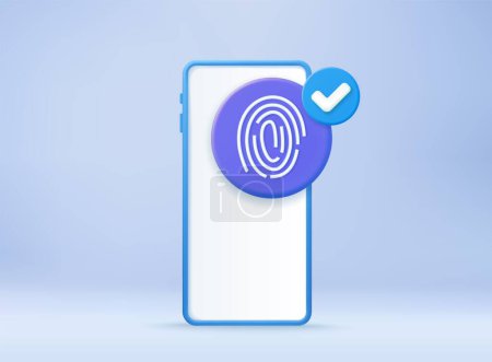 Photo for 3d Electronic fingerprint on pass scanning mobile phone screen, security check. finger digital security concept. 3d rendering. Vector illustration - Royalty Free Image