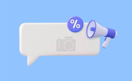 Illustration for 3d concept of a sale. white empty match bubble with a percentage coin and a loudspeaker. 3d rendering. Vector illustration - Royalty Free Image