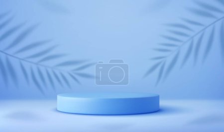 Illustration for 3d product podium and tropical palm leaves shadow on background. Background for product presentation. Cosmetic background for product, packaging presentation. 3d rendering. Vector illustration - Royalty Free Image