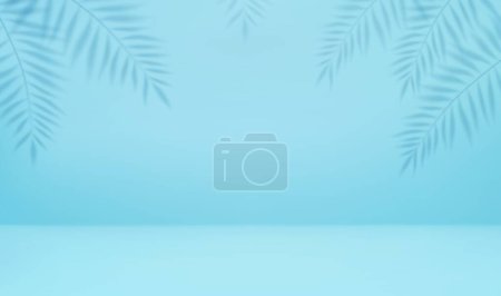 Ilustración de 3d estudio de luz vacía fondo abstracto con efecto foco y sombra de hojas de palma tropical. concepto para su diseño gráfico cartel bandera y telón de fondo. renderizado 3d. Ilustración vectorial - Imagen libre de derechos