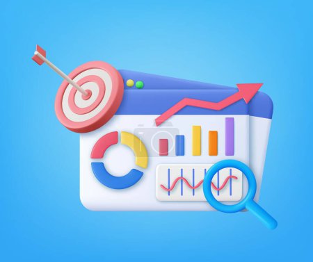 Illustration for 3d Online marketing, financial report chart, data analysis, and web development concept. SEO search engine optimization concept. 3d rendering. Vector illustration - Royalty Free Image