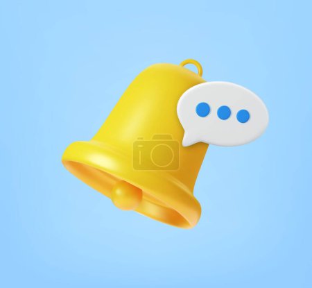 Illustration for 3D Notification message bell. Social media message. Subscribe to the channel. Reminder in phone app. Subscribe concept. 3d rendering. Vector illustration - Royalty Free Image