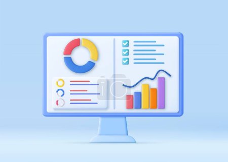 3D Financial report chart, SEO Optimization, web analytics and seo marketing concept. 3d rendering. Vector illustration