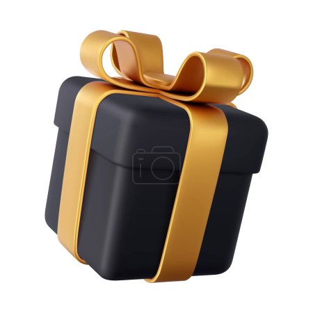 Illustration for 3d render gifts box with golden ribbons isolated on white background. Holiday decoration presents. Festive gift surprise. Realistic icon for birthday or wedding banners. Vector illustration. - Royalty Free Image