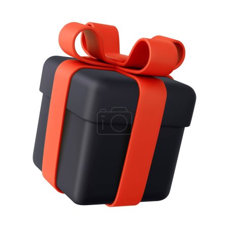 Illustration for 3d render gifts box with red ribbons isolated on white background. Holiday decoration presents. Festive gift surprise. Realistic icon for birthday or wedding banners. Vector illustration. - Royalty Free Image