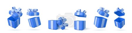 Illustration for 3d render open gifts box set isolated on white background. Holiday decoration presents. Festive gift surprise. Realistic icon for birthday or wedding banners. 3d rendering. Vector illustration. - Royalty Free Image