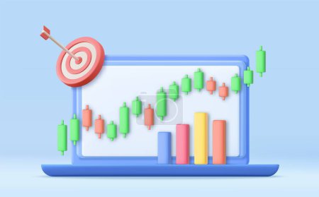 Illustration for 3D online stock trading with laptop. Notebook using funding business graph on computer. Investment trading in the stock market, Candle stick graph chart. 3d rendering. Vector illustration - Royalty Free Image