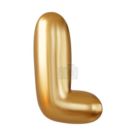 Illustration for 3d letter L uppercase gold color, Realistic 3d design in balloon style. Isolated on white background. 3d rendering. Vector illustration - Royalty Free Image