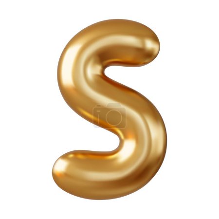 Illustration for 3d letter S uppercase gold color, Realistic 3d design in balloon style. Isolated on white background. 3d rendering. Vector illustration - Royalty Free Image