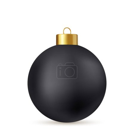 Illustration for 3d black Christmas ball Isolated on white background. . New year toy decoration. Holiday decoration element. 3d rendering. Vector illustration - Royalty Free Image