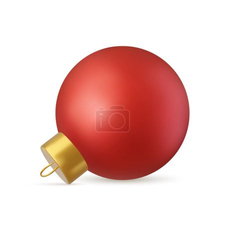 Illustration for 3d red Christmas ball Isolated on white background. . New year toy decoration. Holiday decoration element. 3d rendering. Vector illustration - Royalty Free Image