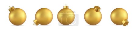 Téléchargez les illustrations : 3d ensemble de boule de Noël en verre d'or isolé sur fond blanc. Décoration de jouet nouvelle année. Élément de décoration de vacances. Rendement 3D. Illustration vectorielle - en licence libre de droit