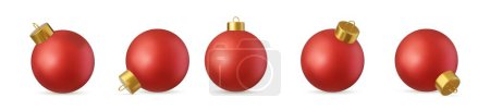 Téléchargez les illustrations : Ensemble 3d de boule de Noël rouge en verre isolé sur fond blanc. Décoration de jouet nouvelle année. Élément de décoration de vacances. Rendement 3D. Illustration vectorielle - en licence libre de droit