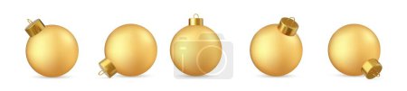 Téléchargez les illustrations : 3d ensemble de boule de Noël en verre d'or isolé sur fond blanc. Décoration de jouet nouvelle année. Élément de décoration de vacances. Rendement 3D. Illustration vectorielle - en licence libre de droit