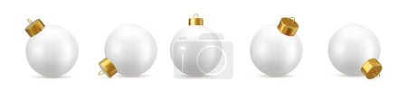 Téléchargez les illustrations : Ensemble 3d de boule de Noël en verre blanc isolé sur fond blanc. Décoration de jouet nouvelle année. Élément de décoration de vacances. Rendement 3D. Illustration vectorielle - en licence libre de droit