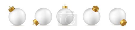 Téléchargez les illustrations : Ensemble 3d de boule de Noël en verre blanc isolé sur fond blanc. Décoration de jouet nouvelle année. Élément de décoration de vacances. Rendement 3D. Illustration vectorielle - en licence libre de droit