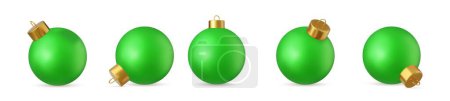 Illustration for 3d set of glass green Christmas ball Isolated on white background. New year toy decoration. Holiday decoration element. 3d rendering. Vector illustration - Royalty Free Image
