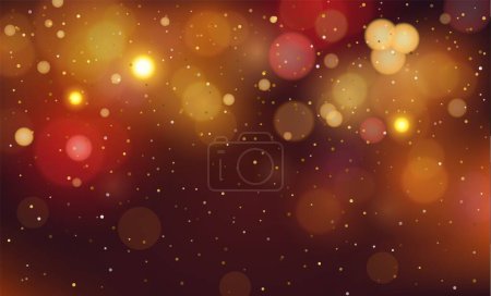 Illustration for Glowing yellow bokeh circles, sparkling golden dust abstract gold luxury background decoration. Red and orange holiday bokeh. Abstract Christmas background. Vector illustration - Royalty Free Image
